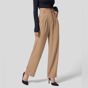 Halara High Waisted Button Zipper Side Pocket Shirred Straight Leg Work Pants